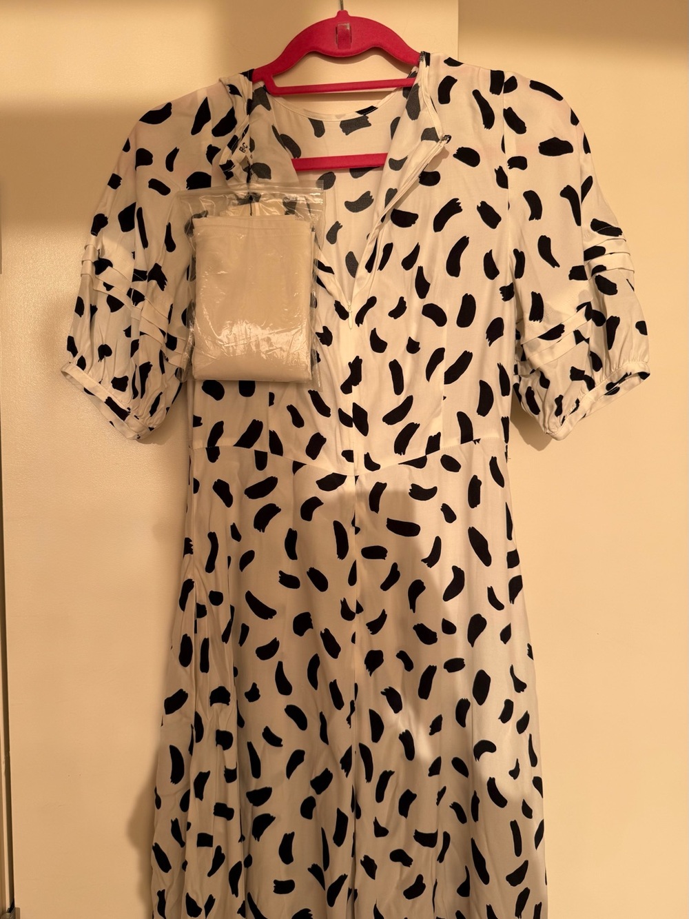UniqloC White Black abstract Empire Balloon Puff Sleeve Midi SlipDress S NWT 30s - Picture 6 of 11